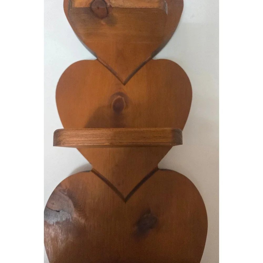 Vintage 3 Tier Wooden Heart Wall Shelf Rustic Cottagecore Farmhouse 20in Peg